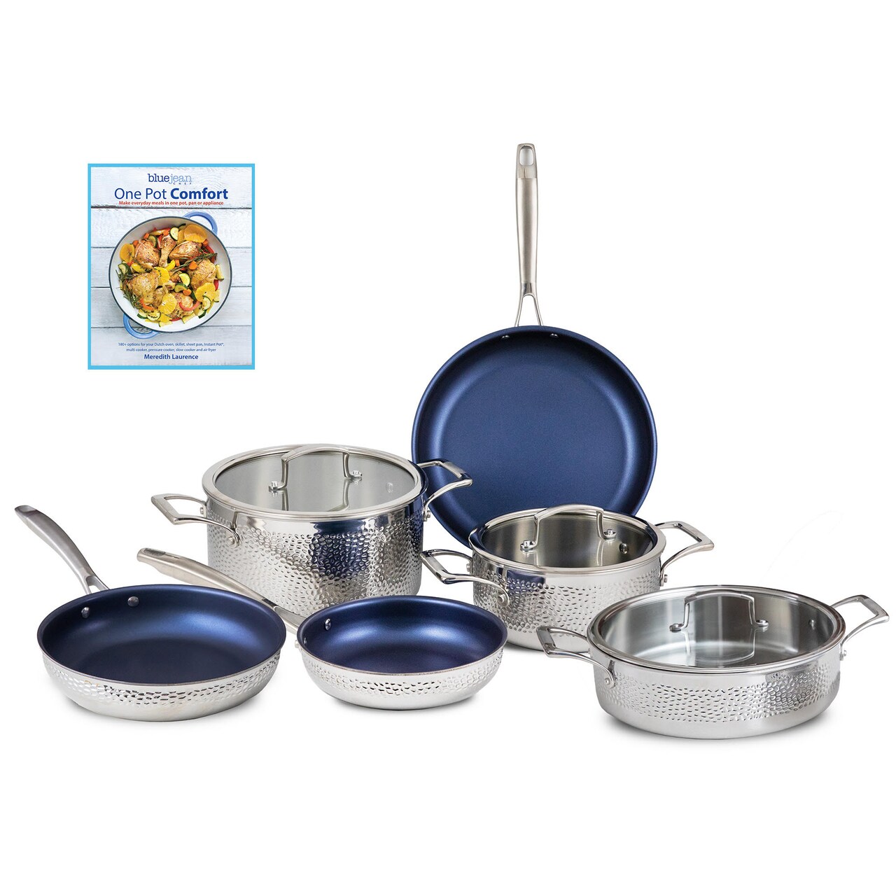 Blue Jean Chef 9-Piece Stainless Steel Cookware Set, Hammered Finish